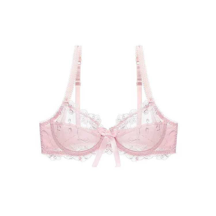 Ensemble de soutien-gorge transparent en dentelle avec nœud ultra-fin et culotte pour femmes