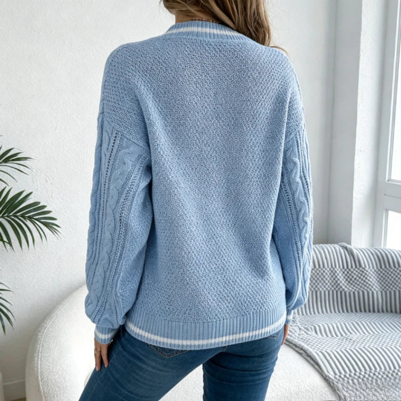 Pull Ample Torsadé Femme – Col V et Color Block