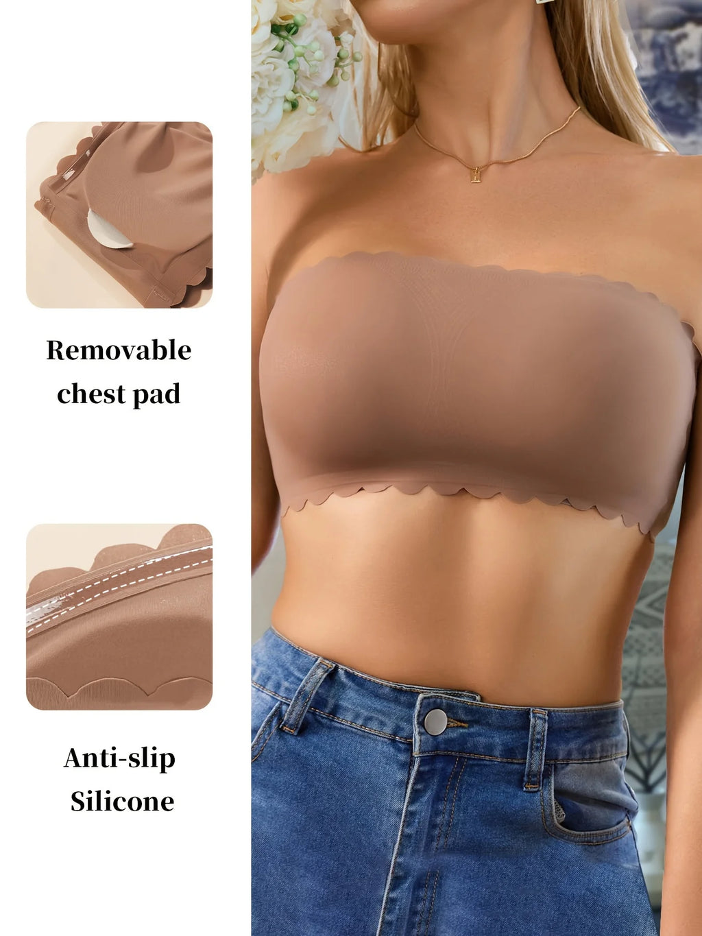 Soutien-gorge rembourré sans bretelles et antidérapant pour femmes