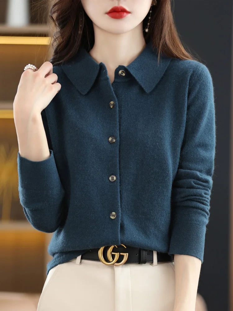 Cardigan 100% laine de haute qualité à manches longues pour femmes