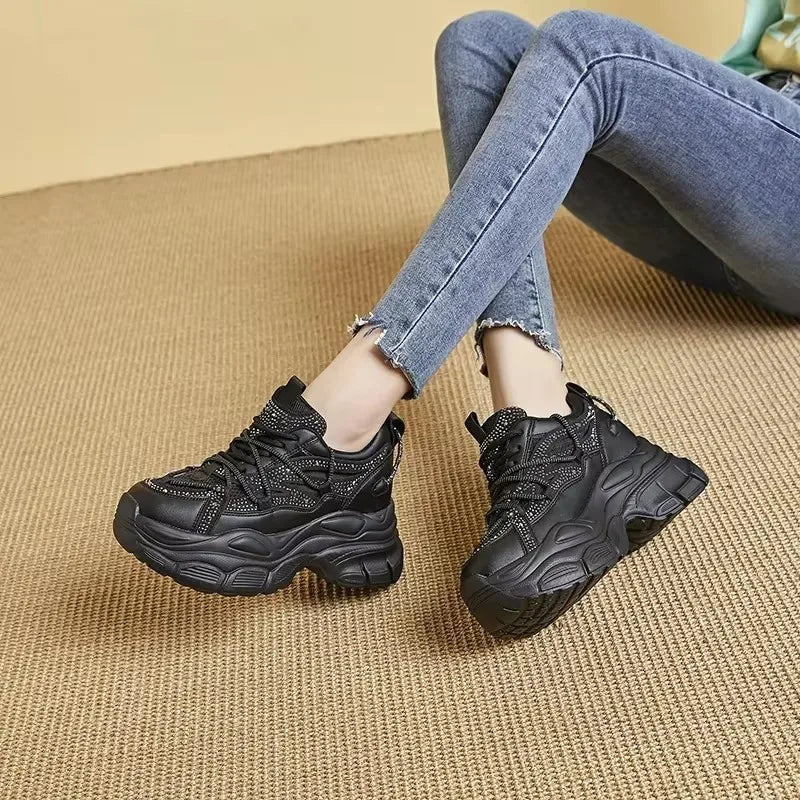 Basket en cuir véritable creux pour femmes