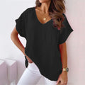 T-shirts à col en et V manches courtes pour femmes