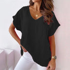 T-shirts à col en et V manches courtes pour femmes