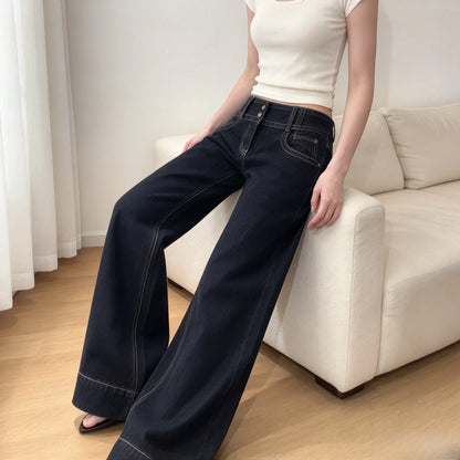Jean Large Taille Basse Femme – Denim Rétro Américain