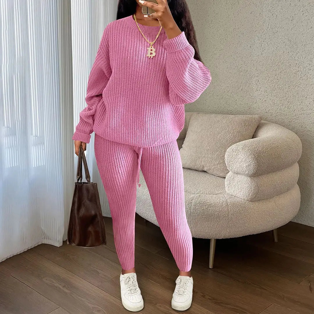 Ensemble deux pièces pull à manches longues col rond et pantalon moulant pour femmes