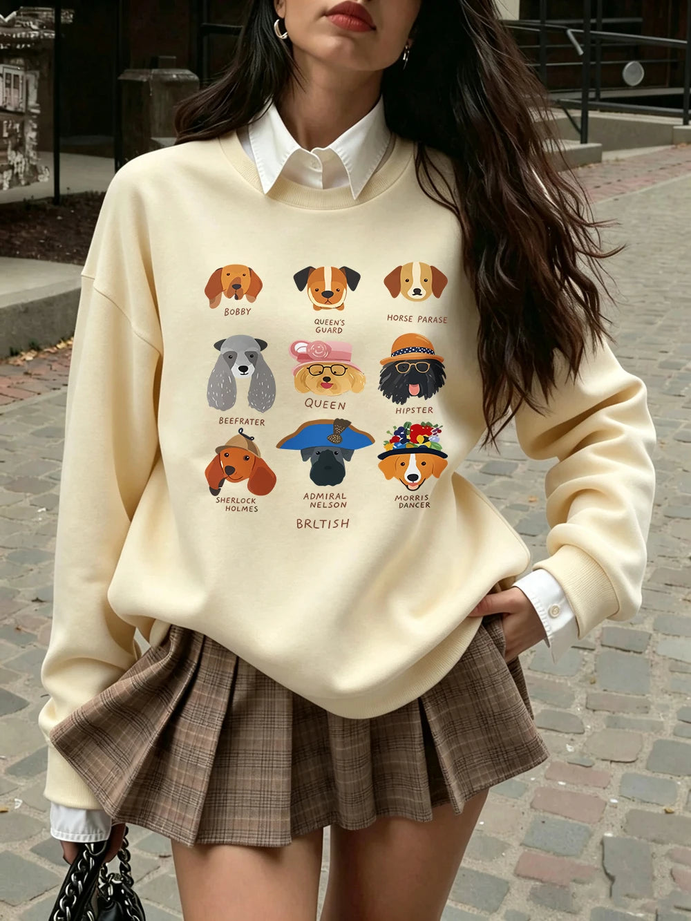 Sweat-shirt à capuche imprimé tête de chien pour femmes