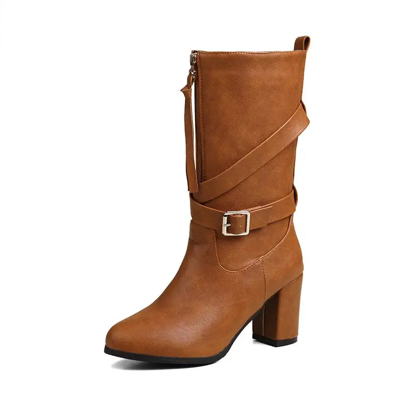 Bottes bout rond bloc talons 7.5 cm pour femmes