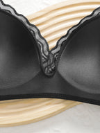 Soutien-gorge sexy en dentelle lisse de couleur unie pour femmes