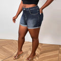 Short en jean grande taille style rétro américain à ourlet roulé pour femmes