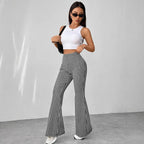 Pantalon évasé pied-de-poule pour femmes