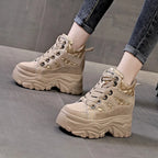Chaussures à plateforme, compensées de rinçage en cuir de vache véritable pour femmes