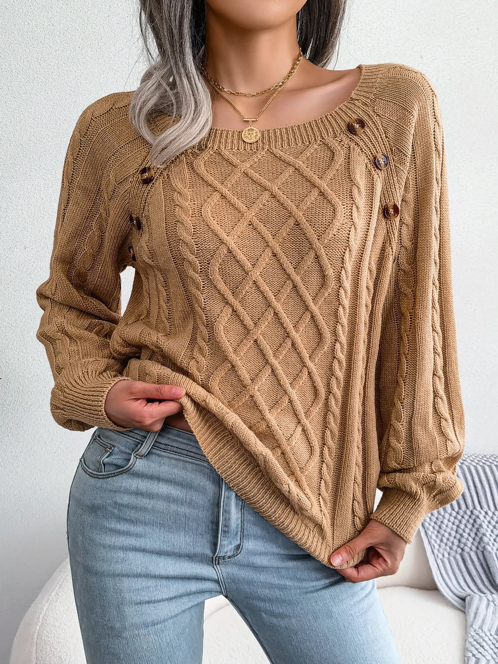 Pulls en tricot à col carré uni décontractés pour femmes