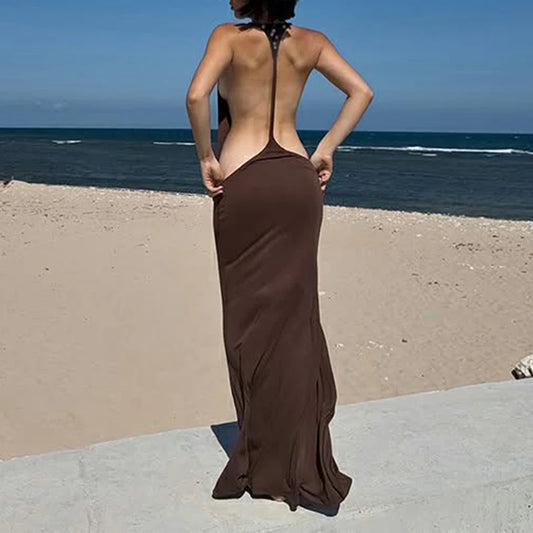Robe longue femme moulante d'été à bretelles