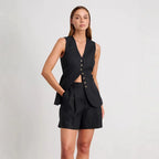 Ensemble débardeur et short en coton et lin, chic et décontracté pour femmes