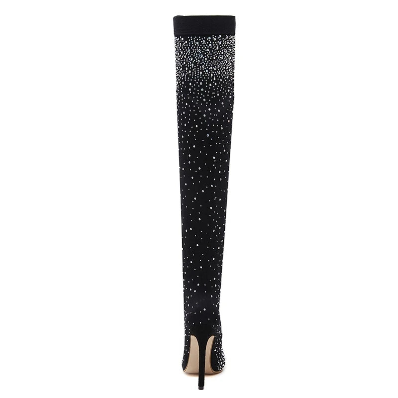 Botte à talons hauts en tissu extensible pour femmes