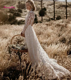 Robe de mariée bohème romantique à col en V et dos nu pour femmes