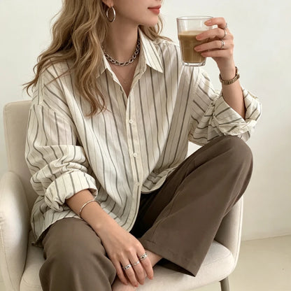 Chemisier Rayé Femme – Léger et Col à Revers
