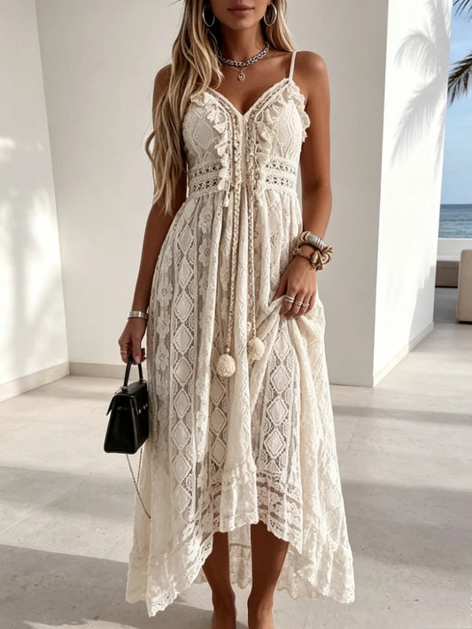 Robe Longue d'Été Femme – Dentelle et Col V
