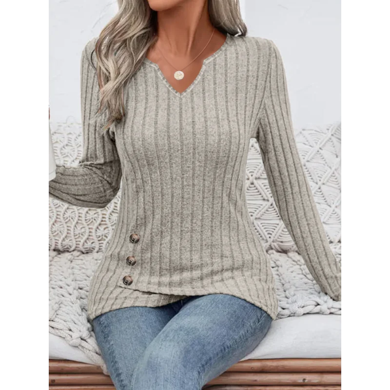 Pull tricotés à manches longues et col en v pour femmes