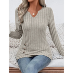 Pull tricotés à manches longues et col en v pour femmes