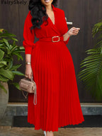 Robe de soirée à manches longues et col en V pour femmes