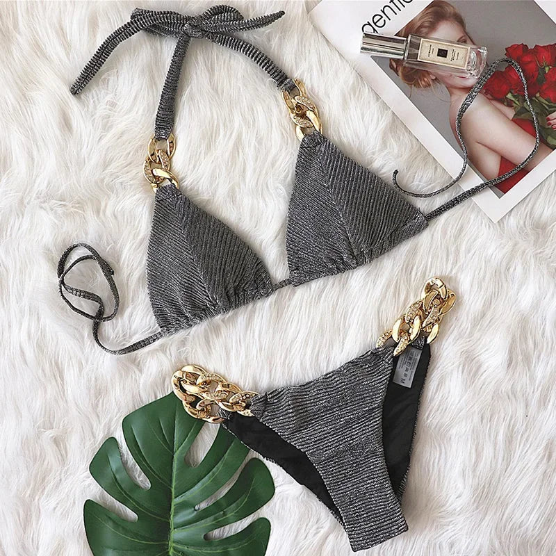 Maillot de bain deux pièces avec biscuits et diamants pour femmes
