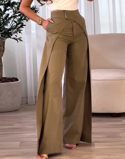 Pantalon large femme taille haute avec ceinture