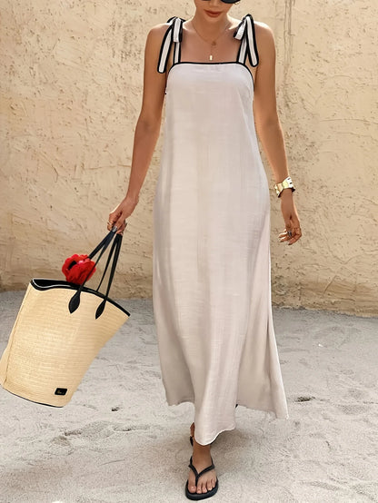 Robe Longue de Plage Femme – Épaules Dénudées et Laçage