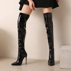 Bottes hautes noires sexy en cuir verni pour femmes
