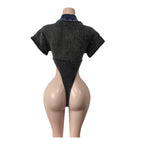 Ensemble 2 pièces body à manches courtes et col rabattu + jupes mi-longues moulantes pour femmes