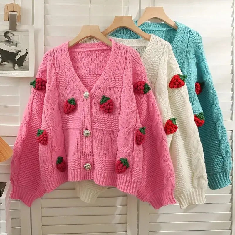 Cardigan en tricot acrylique rose pour femmes
