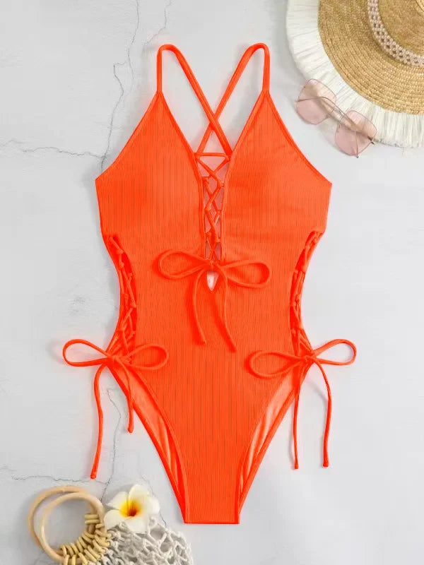 Maillots de bain une pièces col en V profond Push Up pour femmes