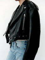 Veste faux cuir Pu courte avec ceinture pour femmes