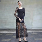 Robe longue sexy en dentelle imprimée pour femmes