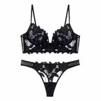 Ensemble de soutien-gorge et tongs en dentelle brodée de fleurs pour femmes