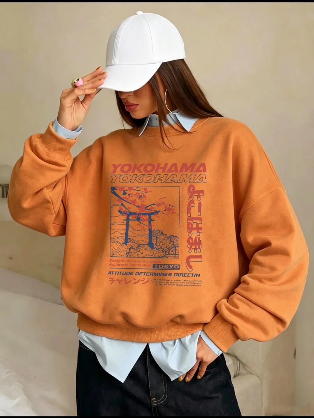 Sweat-shirts à imprimés lettres de style japonais pour femmes