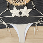 Maillot de bain deux pièces tricoté ajouré avec étoile à cinq branches pour femmes