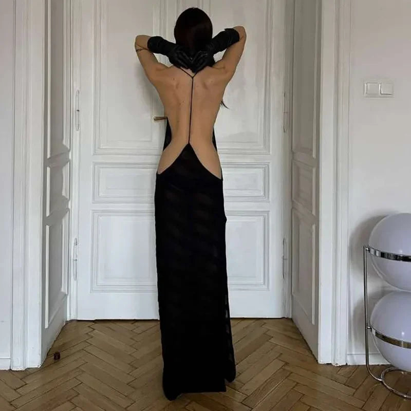 Robes longues en maille transparent pour femmes