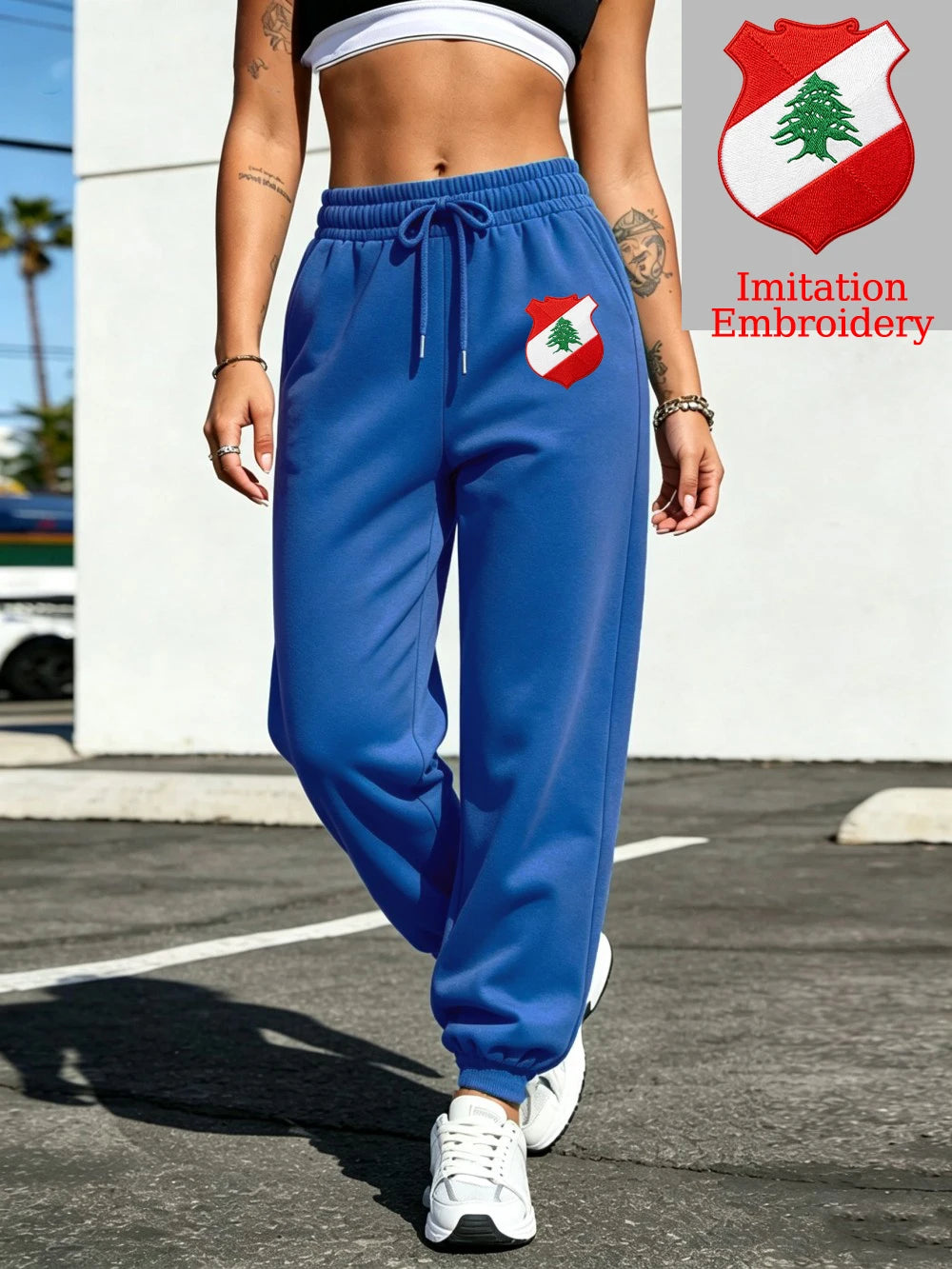 Pantalon de jogging décontracté en molleton imprimé emblème du Liban pour femmes