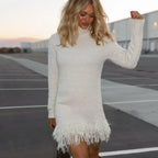 Robe à franges en maille à col roulé pour femmes