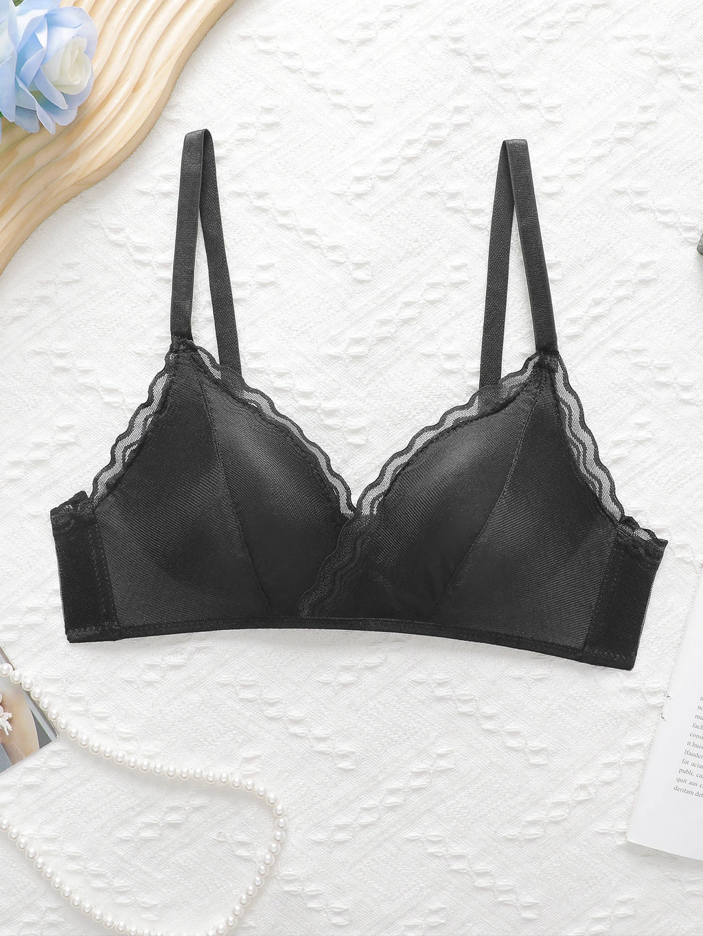 Soutien-gorge sexy en dentelle lisse de couleur unie pour femmes
