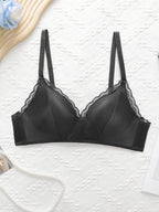 Soutien-gorge sexy en dentelle lisse de couleur unie pour femmes