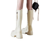 Bottes hautes en cuir véritable à plate-forme pour femmes
