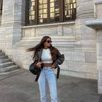 Veste courte en faux cuir pour femmes