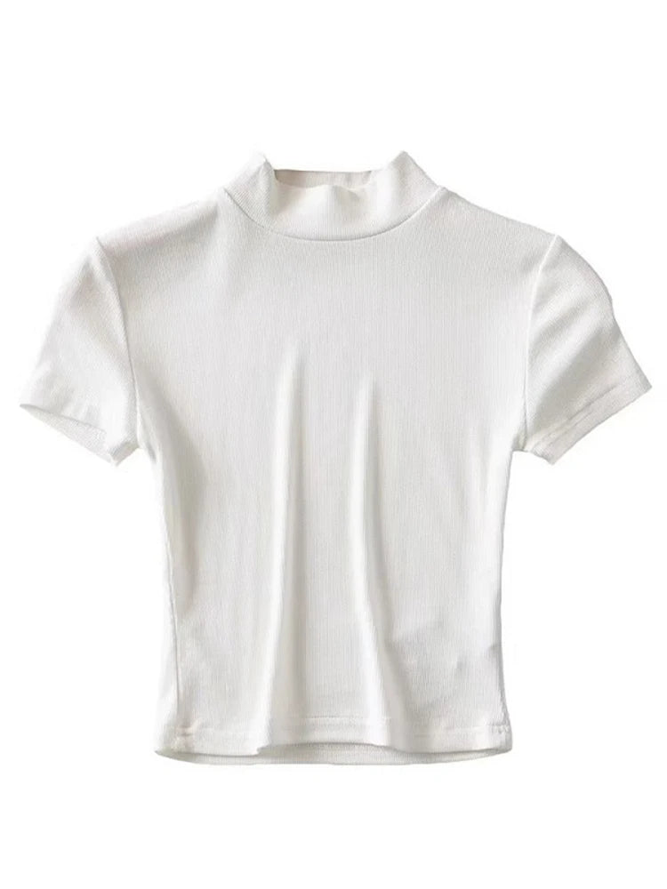 T-shirt côtelé à manches courtes pour femmes