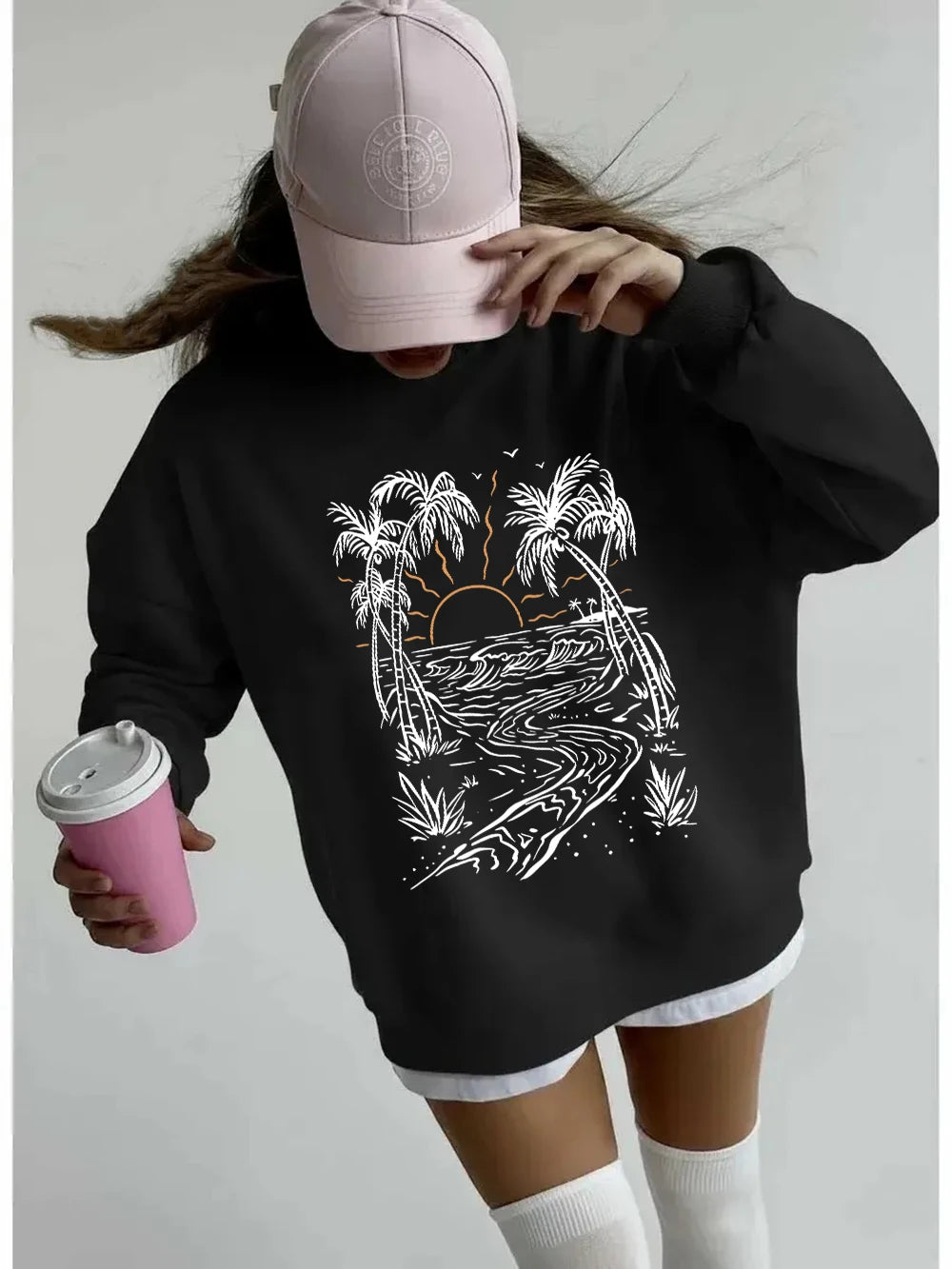 Sweat-shirts imprimés cocotiers et plage pour femmes