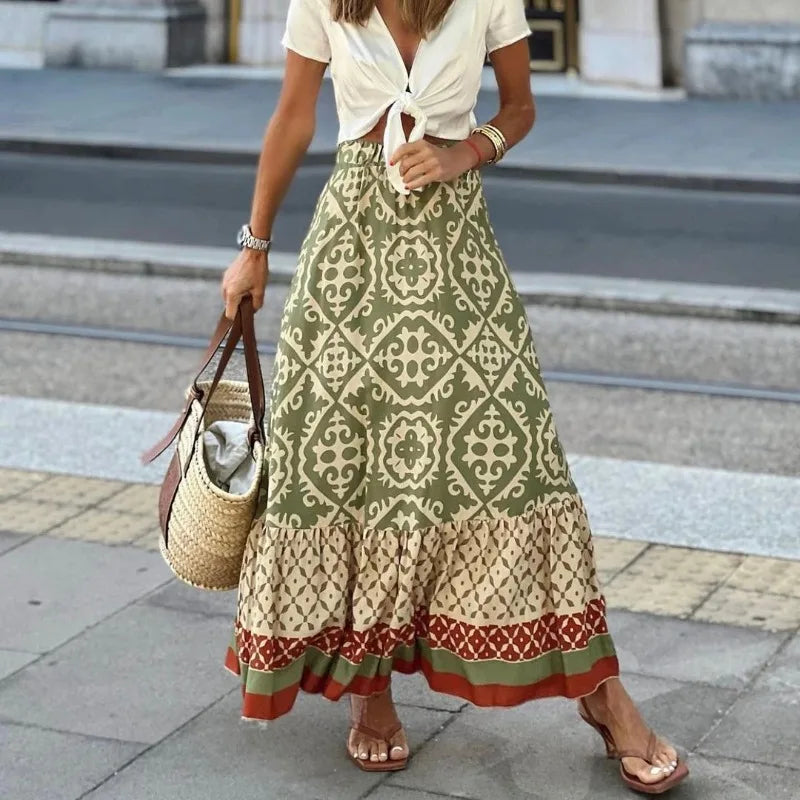 Jupe longue imprimée vintage pour femmes