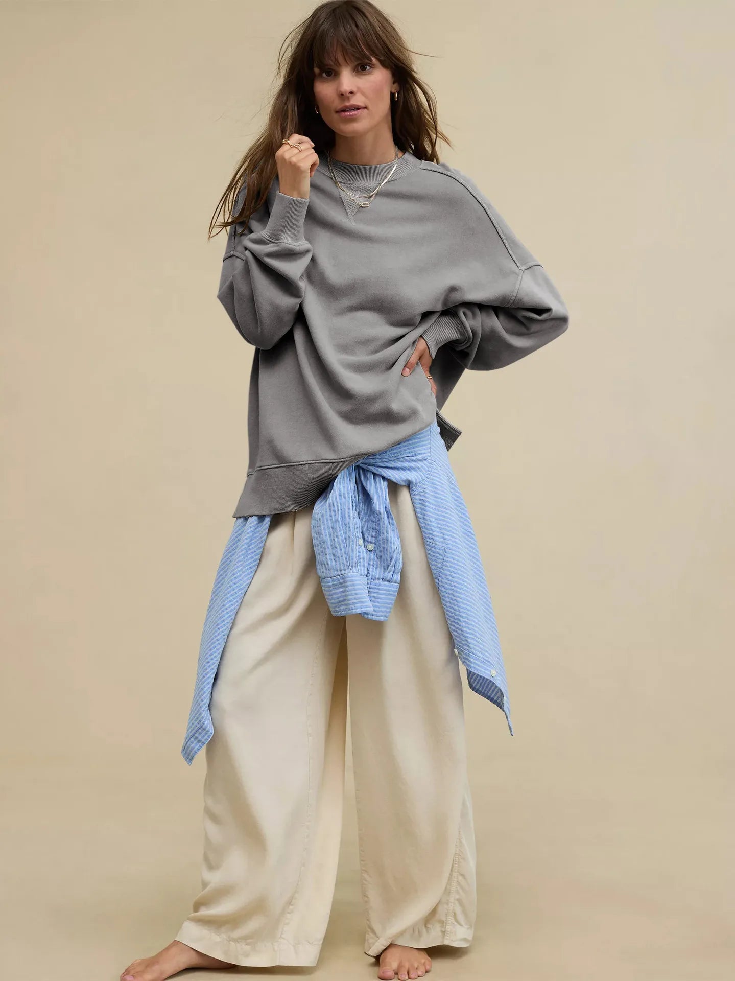 Sweat à capuche ample et décontracté à col rond pour femmes