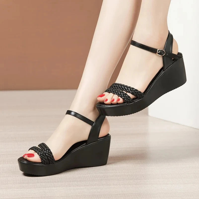 Sandales à bout ouvert pour femmes talon chaussures d'été femme talon compensé femme plate-forme