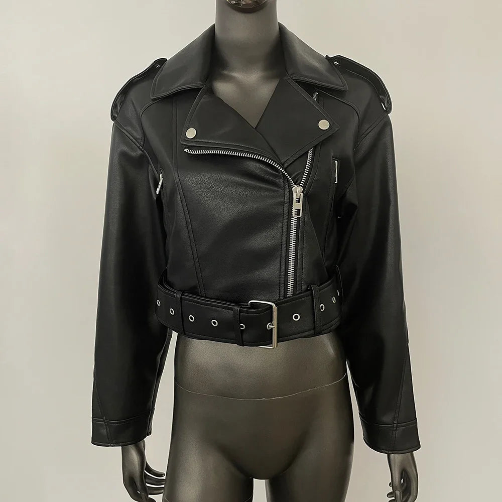 Veste courte en faux cuir pour femmes